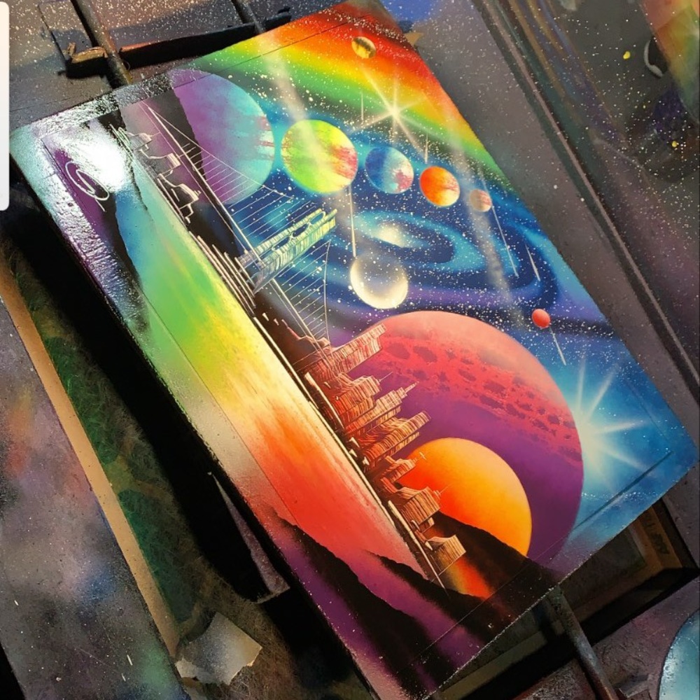 Art painting poster space whit spray paint